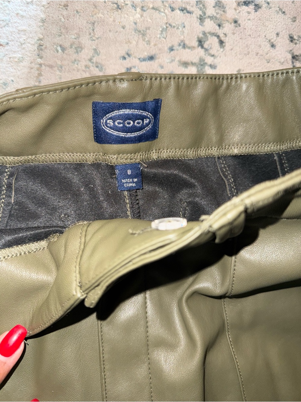 Scoop Leather-Look Olive Green Men's Cargo Pants - Picture 2 of 5